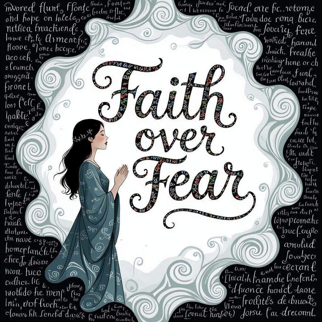 Faith Over Fear: Woman in Serene Typographic Art