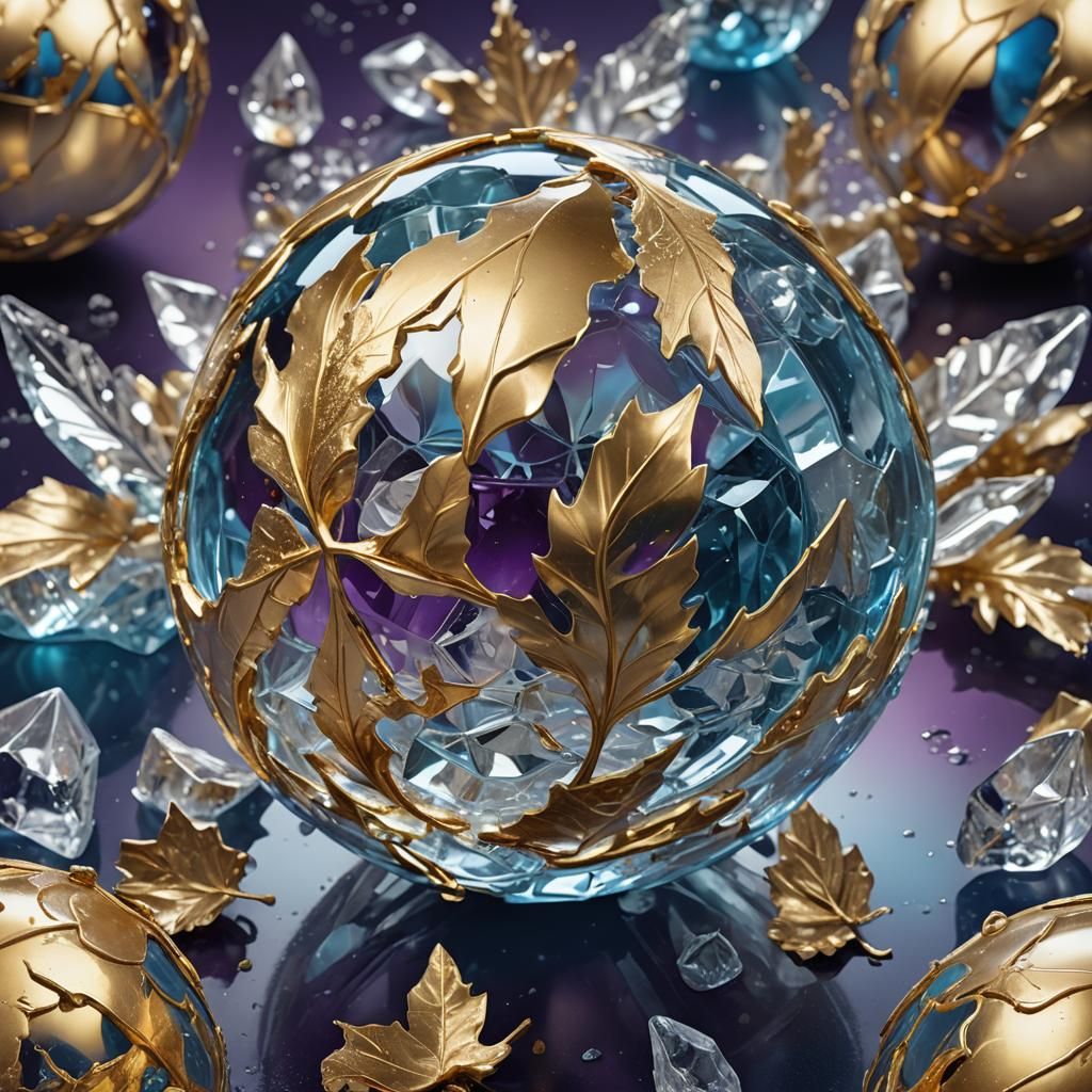 Intricate Gold Orb with Ice Crystals: Splash Art