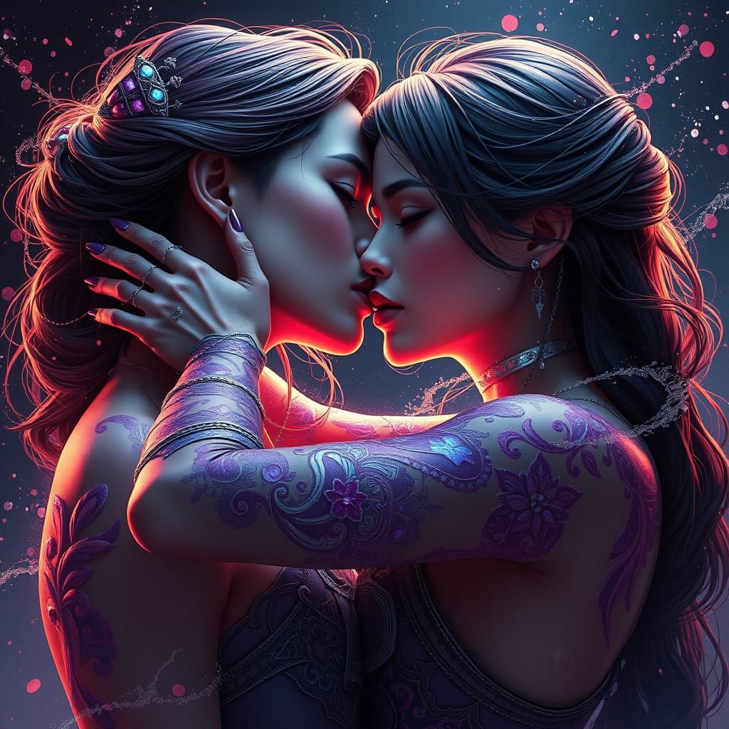 Surreal Fantasy Kissing Scene in Deep Color