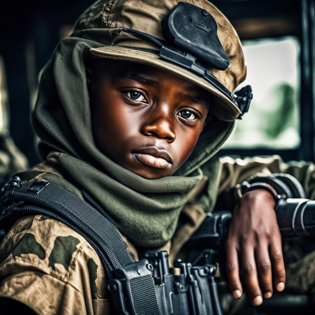 Relaxed African Child Soldier Posing