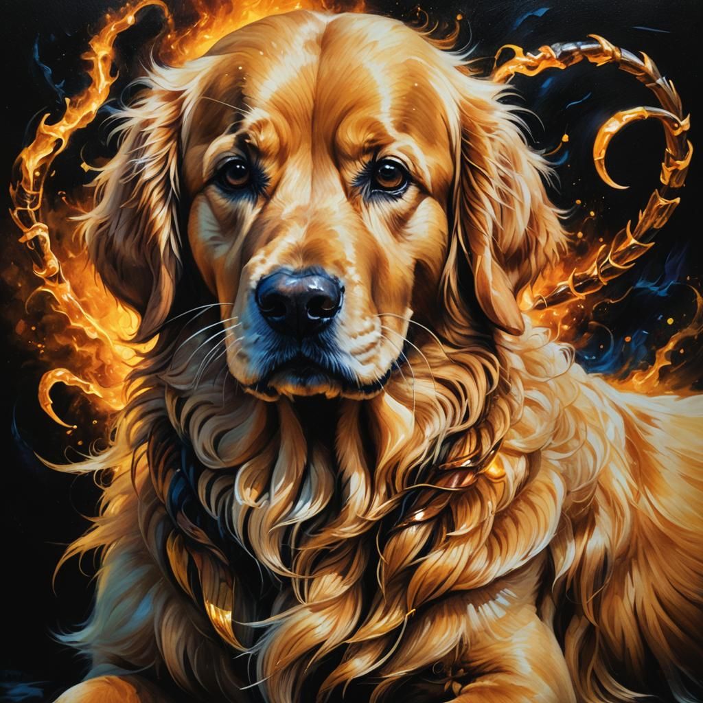 Golden Retriever Scorpion Portrait in Oil Painting Style