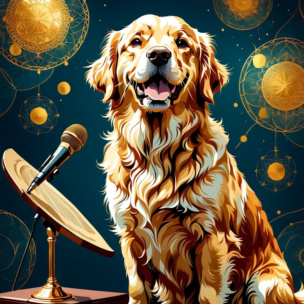 Golden Retriever Speech: Double Exposure Digital Art