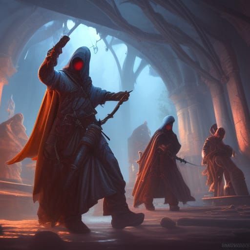 Hooded Brigands Robbery in Detailed Matte Painting