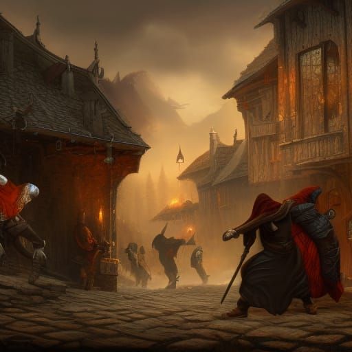 Hooded Brigands Robbery in Detailed Matte Painting
