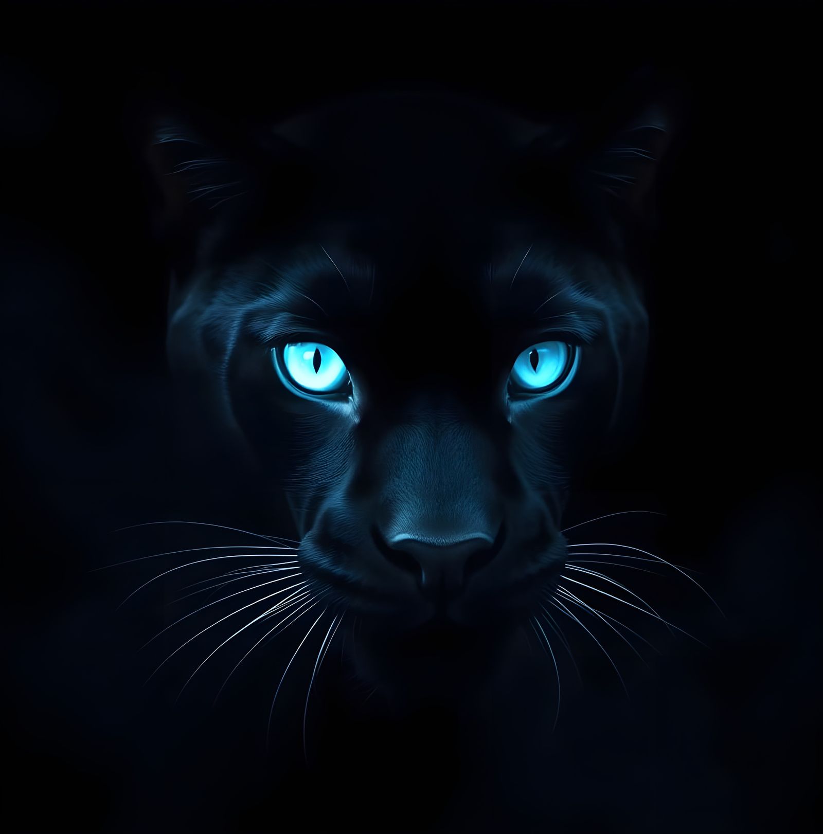 Mysterious Black Panther Illuminated by Neon Blue Eye