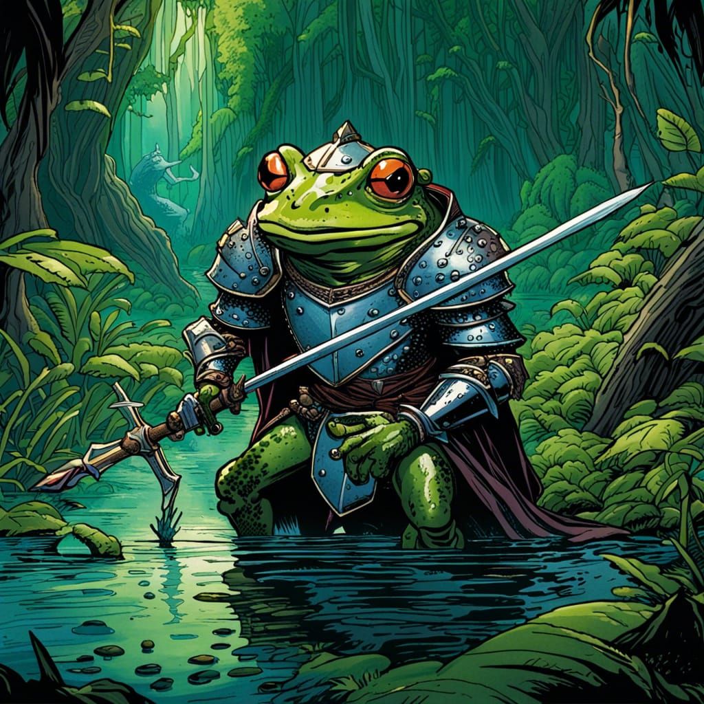Frog Knight in Armor: Comic Book Art