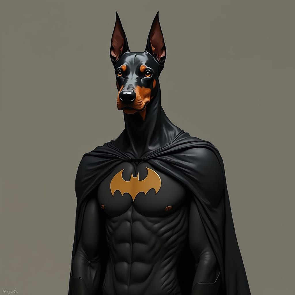 Humanoid Doberman Dog as Batman Character