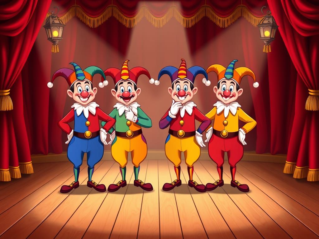 Renaissance Jesters Under Spotlight