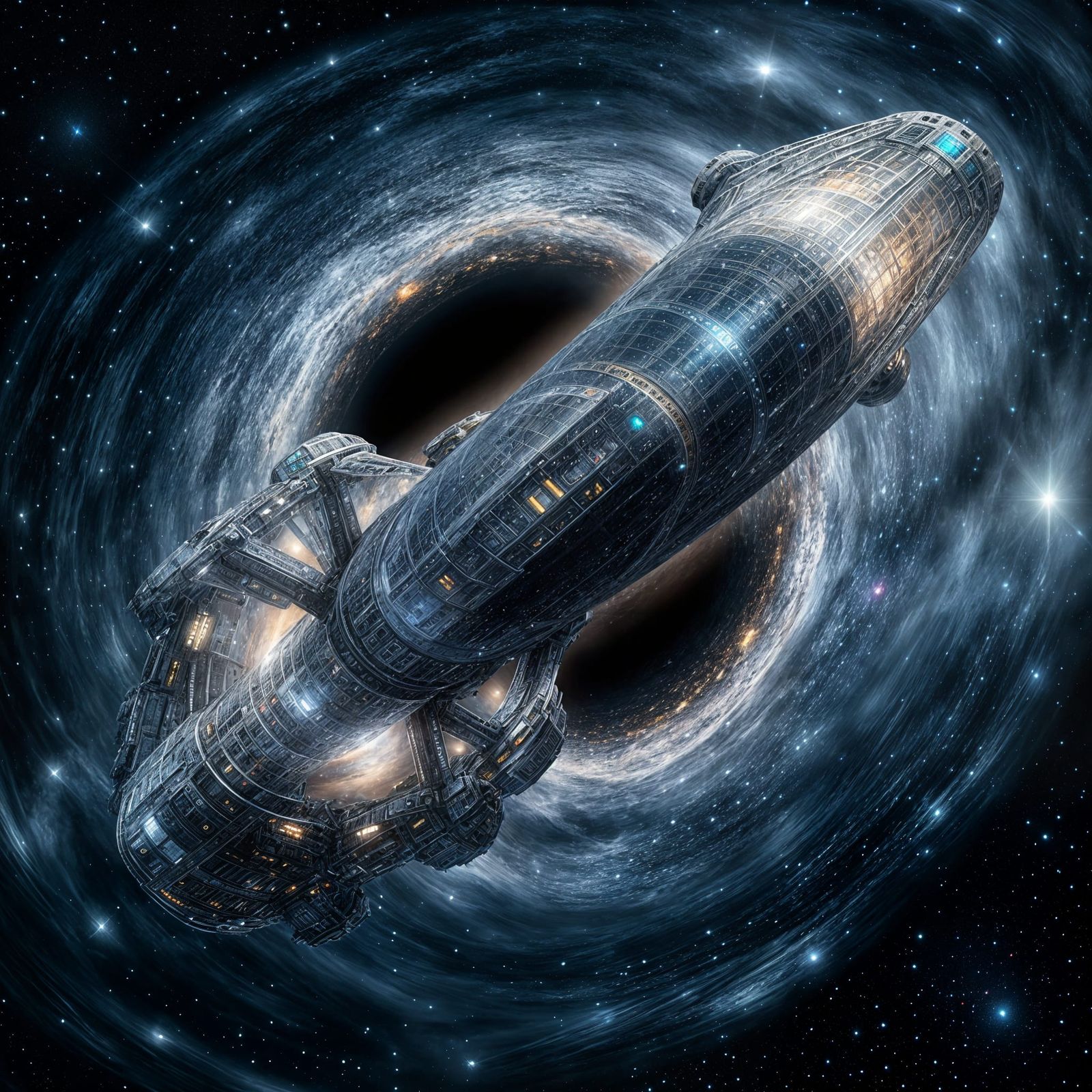 Enormous Spaceship Approaches Black Hole in Epic Sci Fi Scen...