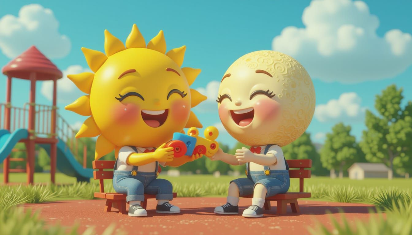Chibi Sun and Moon Play Together in Playground