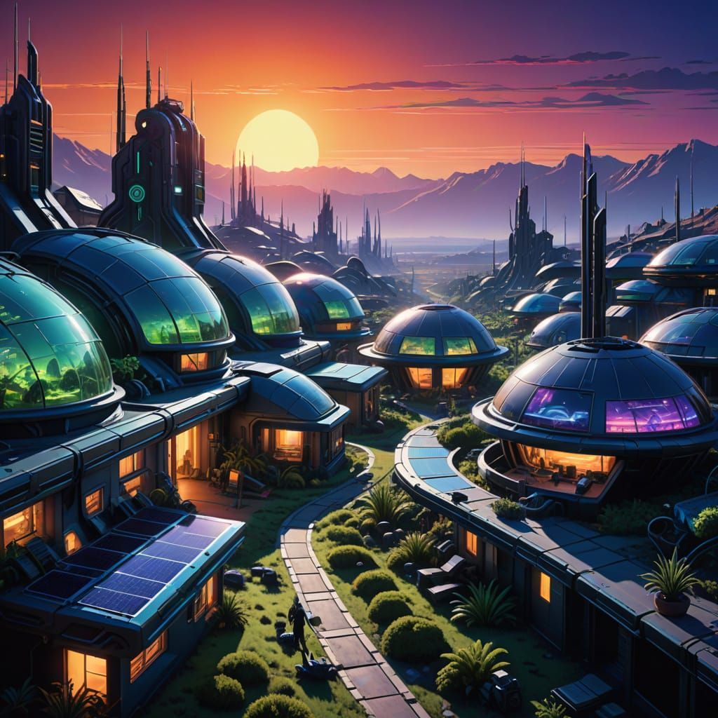 Surreal Futuristic Utopia in Solarpunk Style