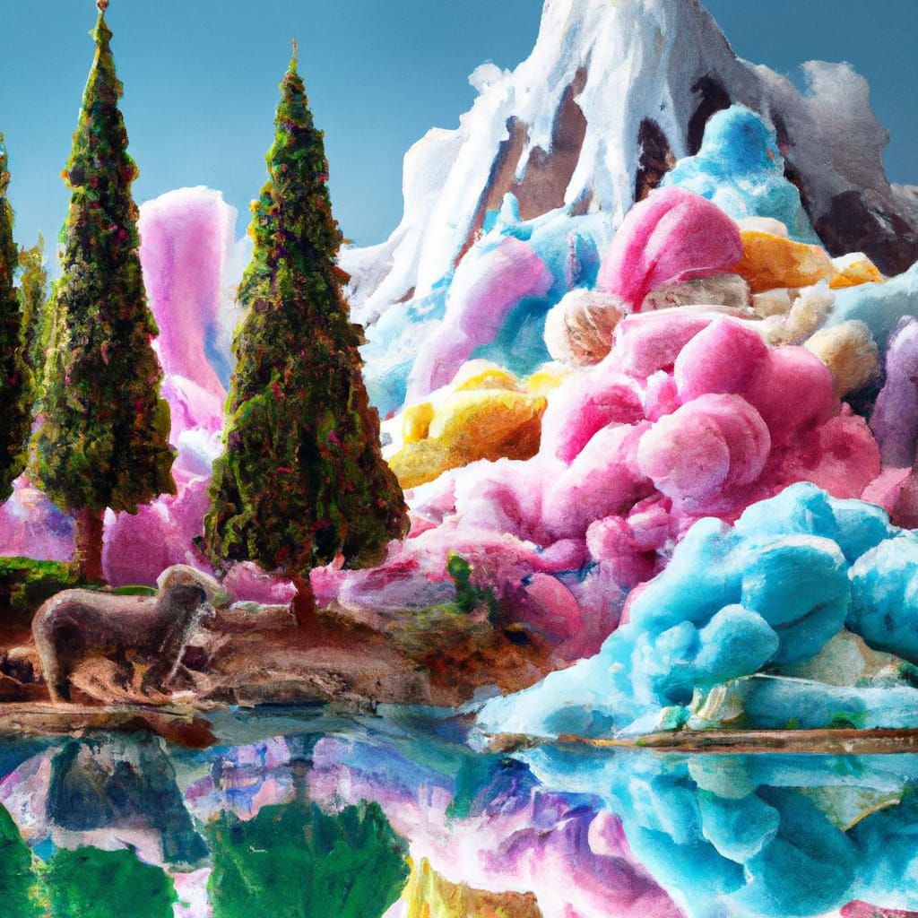 Picturesque Fantasy Landscape with Wool Mountains