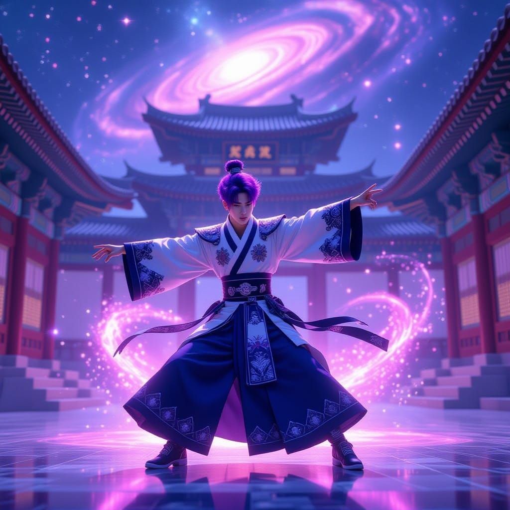 K-Pop Idol's Cyberpunk Dance in Nebula Palace