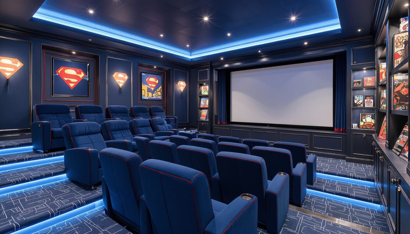 Luxurious Superman Home Theater in Comic Book Shop