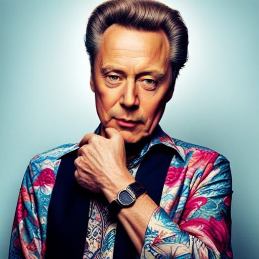 Hyperrealistic Portrait of Christopher Walken in Floral Shir...