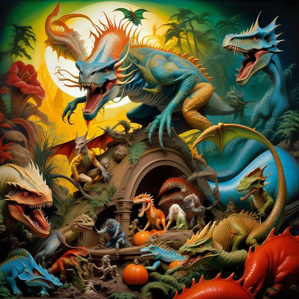 Tattooed Albino Contortionist Chimera in Fantasy Art Style