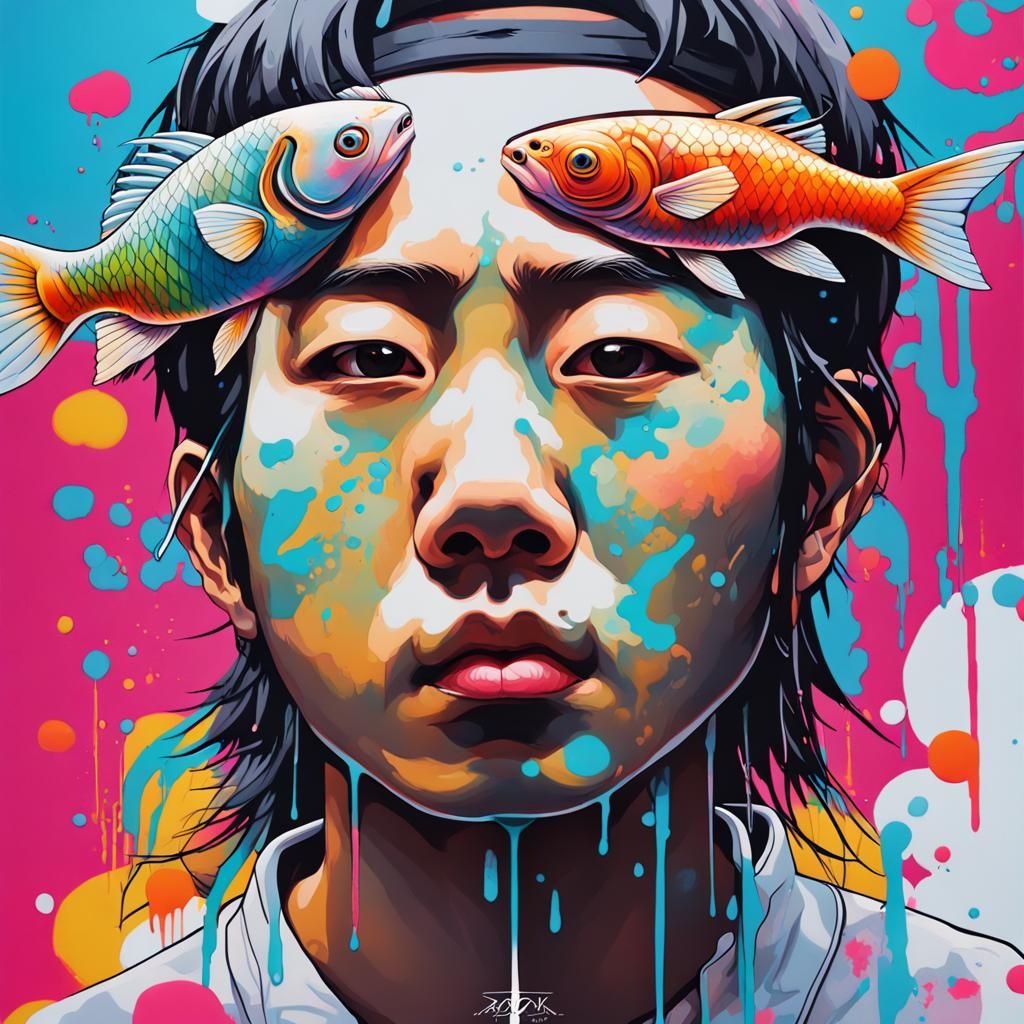 Colorful Koi Fish Graffiti Art