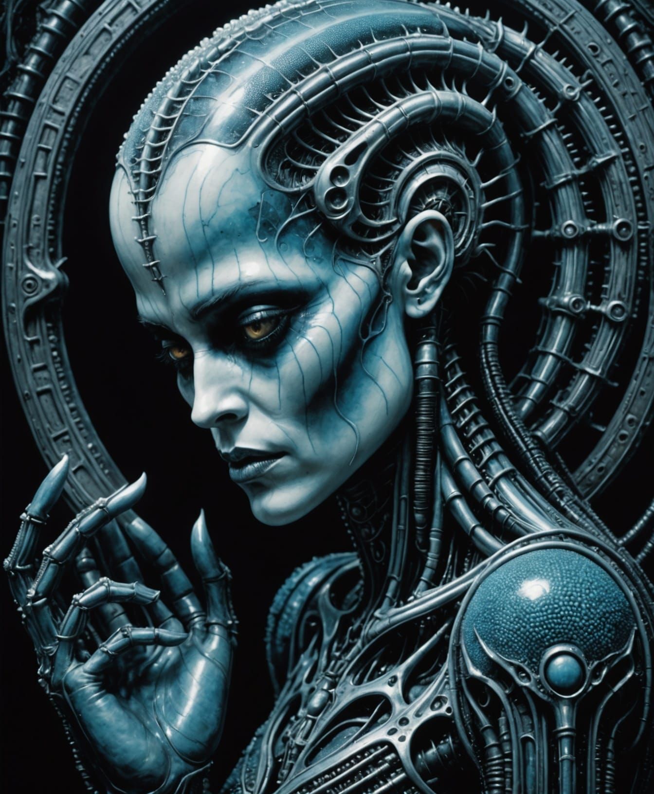 Giger-Inspired Kinetic Pointillism Portrait