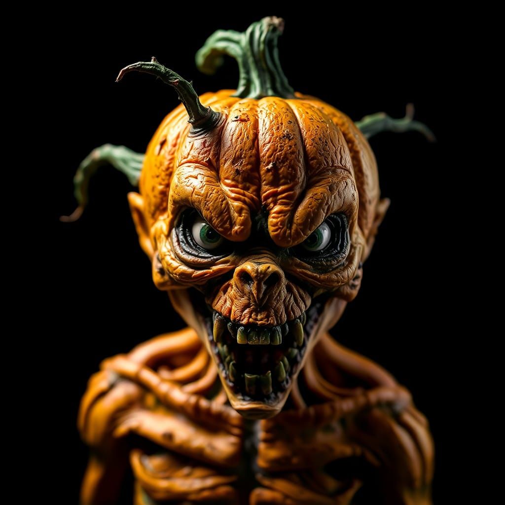 Grotesque Pumpkinhead Entity in Gothic Horror Style