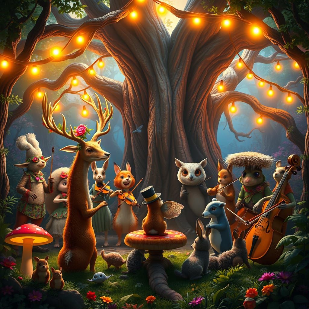 Whimsical Forest Orchestra in Vibrant Colors
