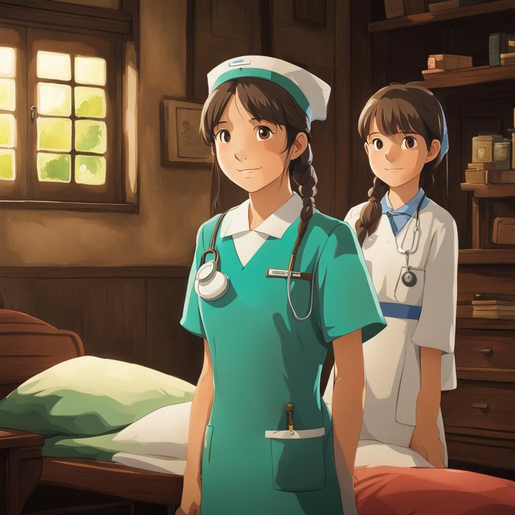 Ghibli-Style Student Nurse and Patient