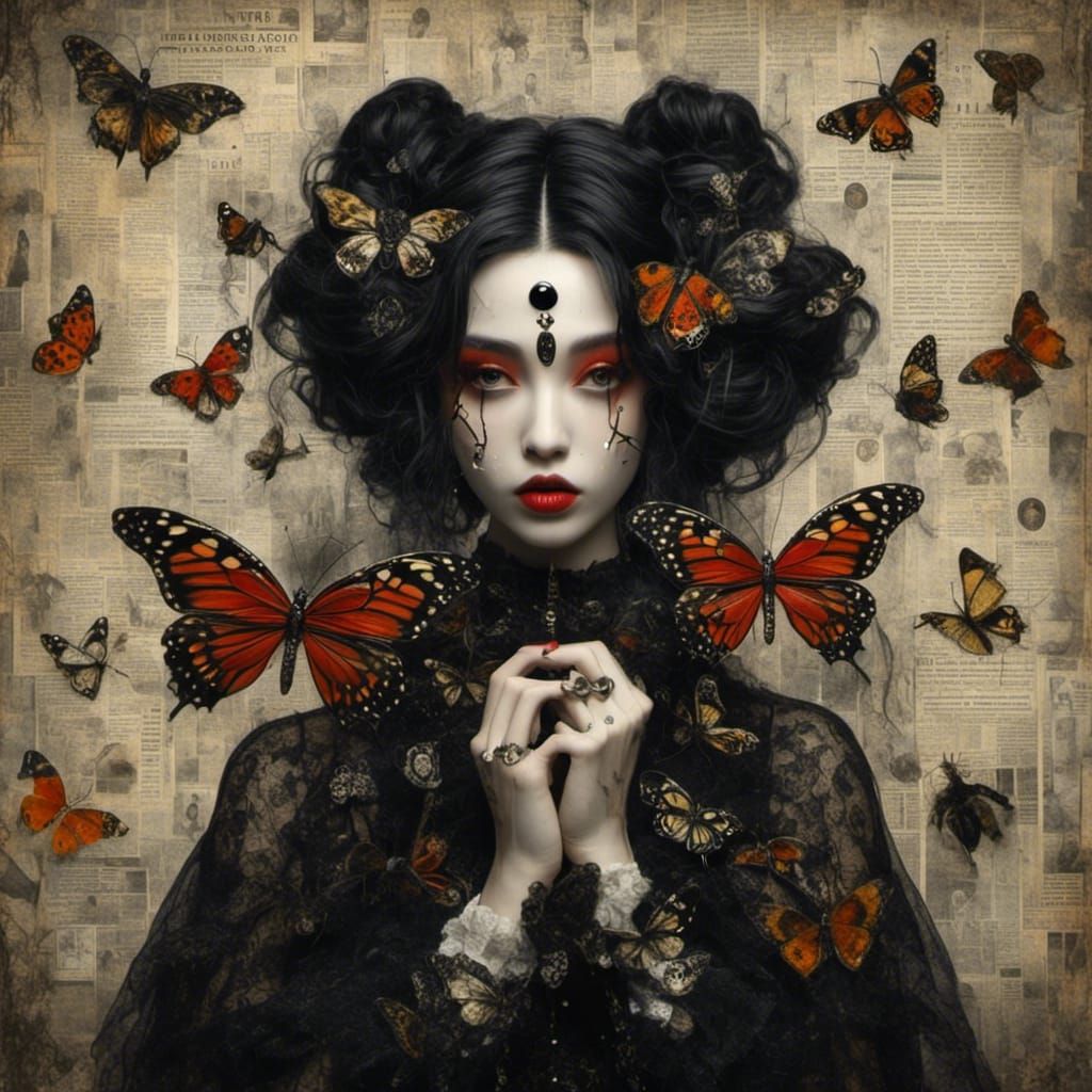 Newspaper Texture Ladybug Close-Up