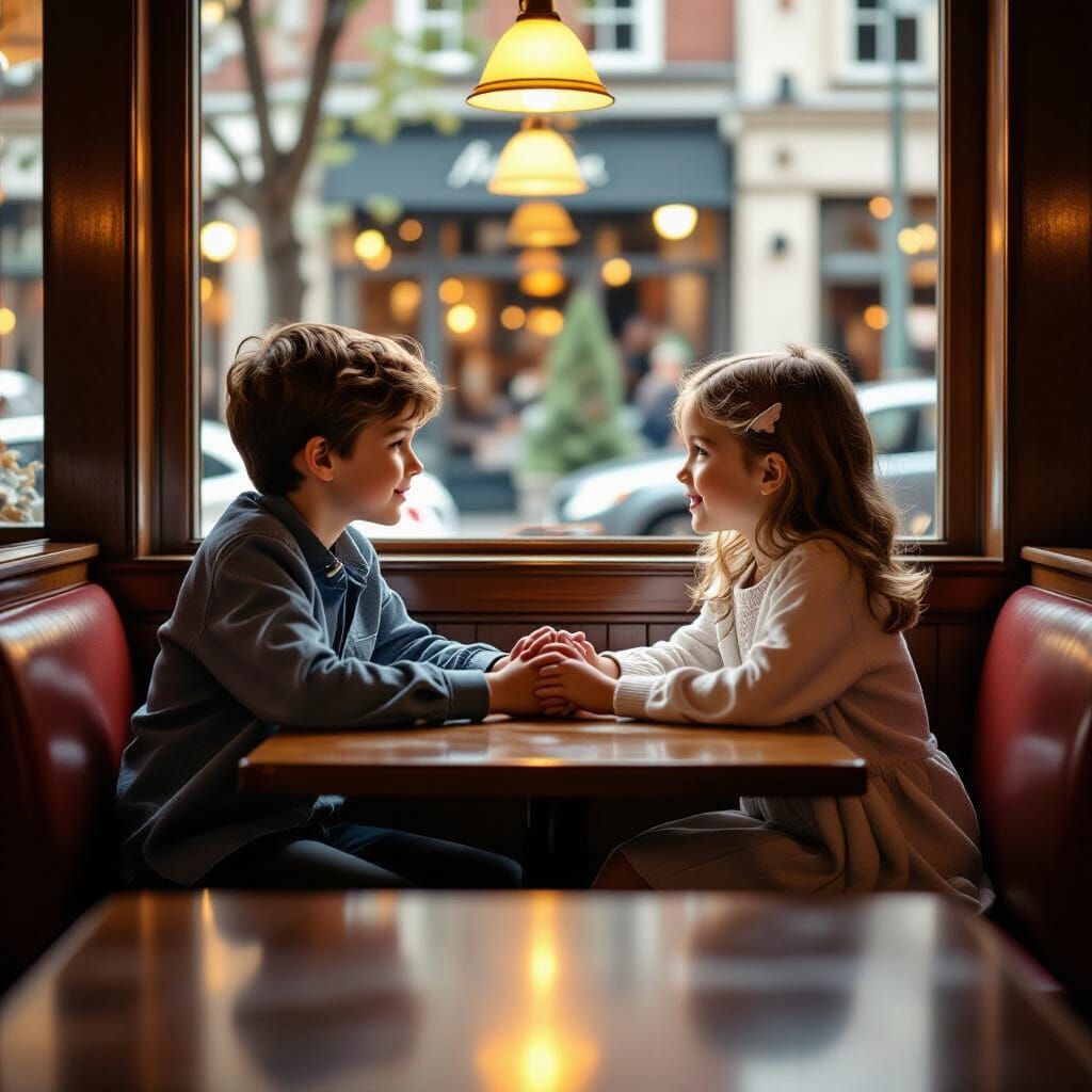Cafe Scene: A Young Couple's Affectionate Gaze