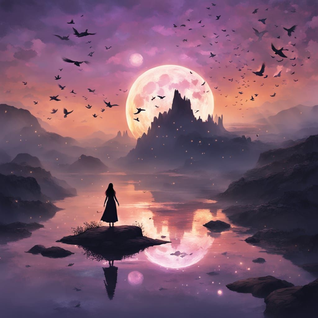 Ethereal Twilight Goddess in a Dreamlike Landscape