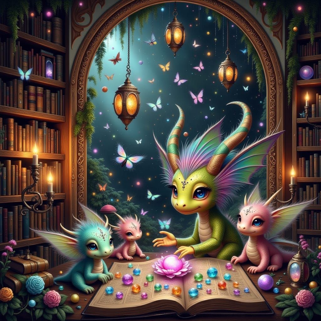Enchanted Library Realm: Chubby Dragons Discover Shimmering ...
