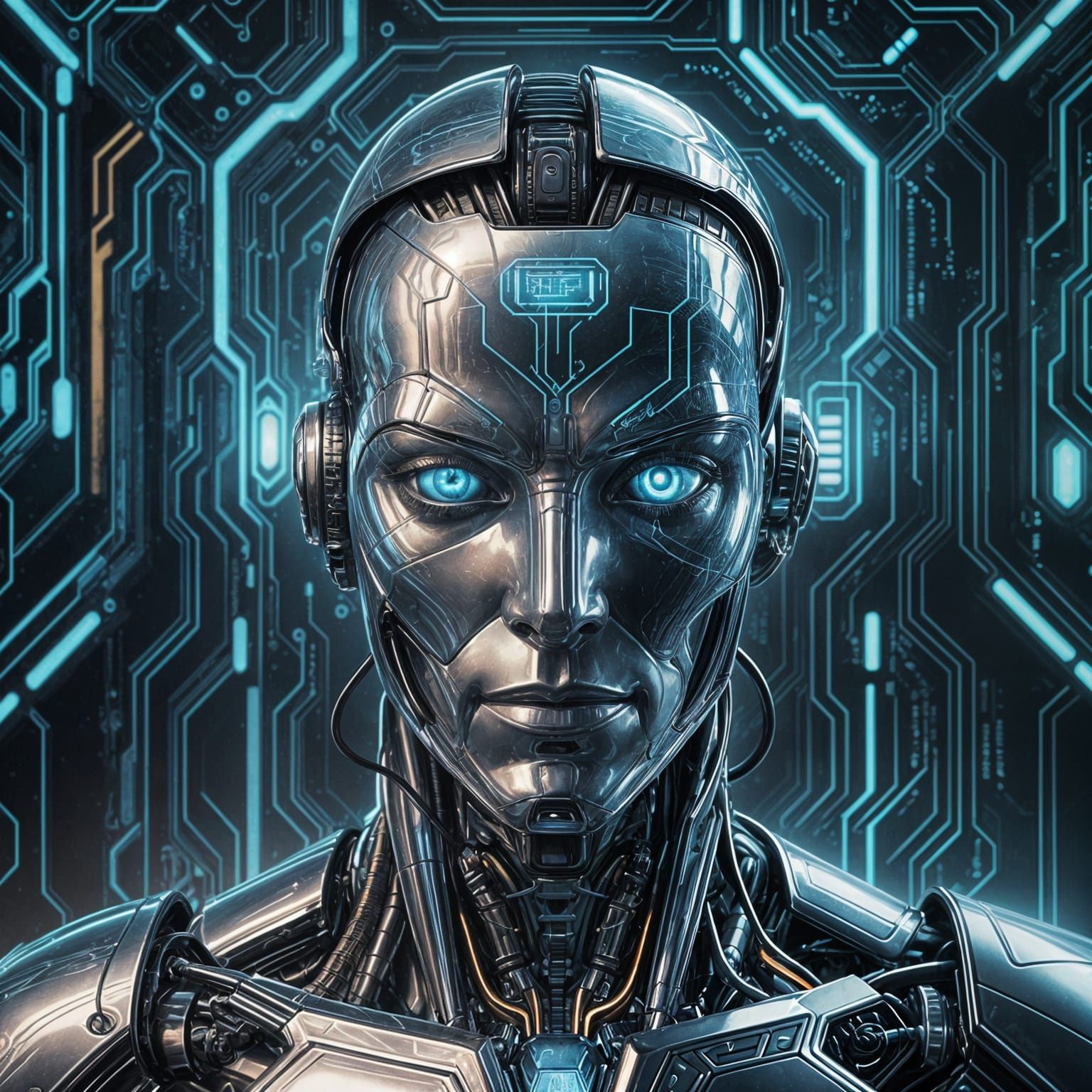 Android Contemplates Human Psychology in Ethereal Light