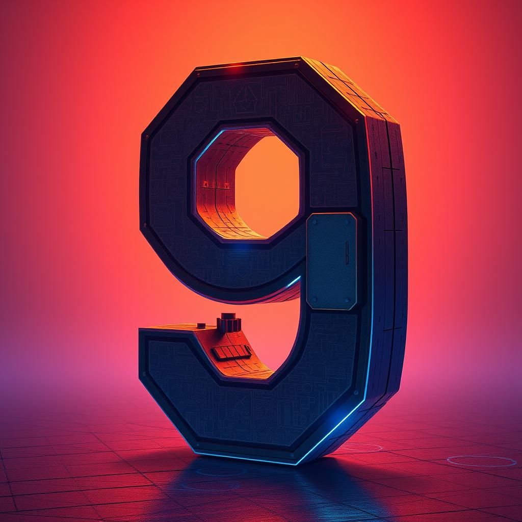 Majestic Digit 9 in Neofuturistic Style