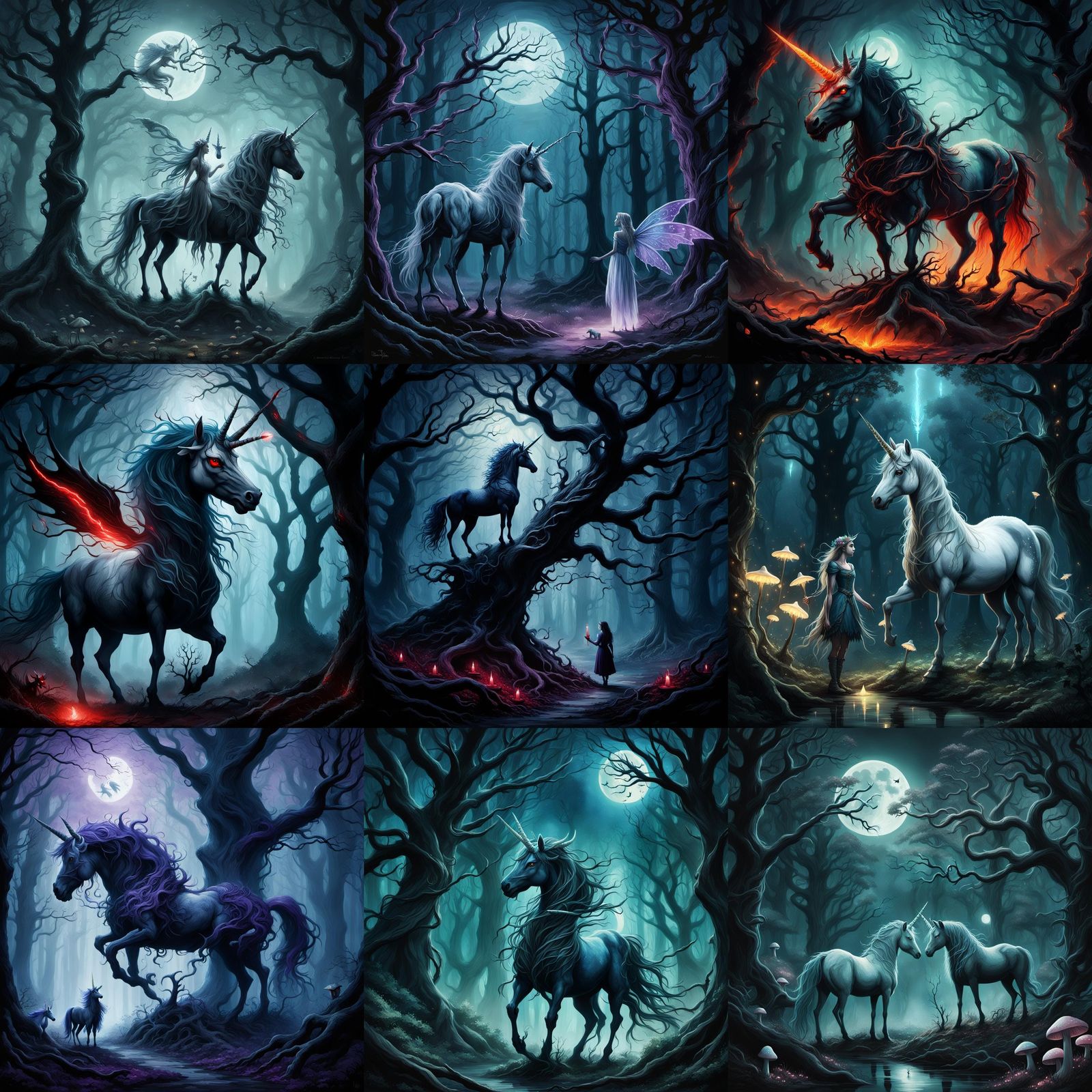 Unicorn and Fairy in Gothic Horror Style