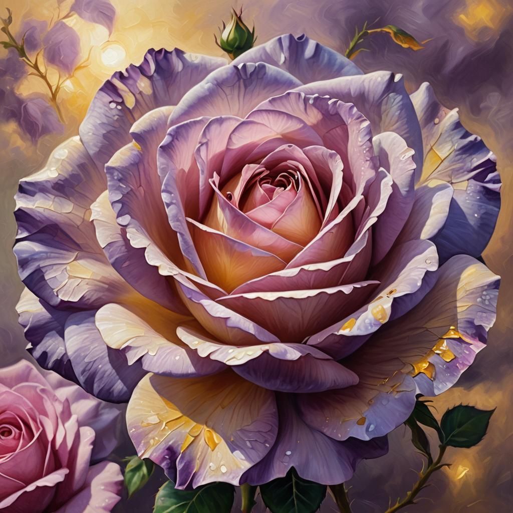 Purple Rose in Impressionistic Oil Painting Style