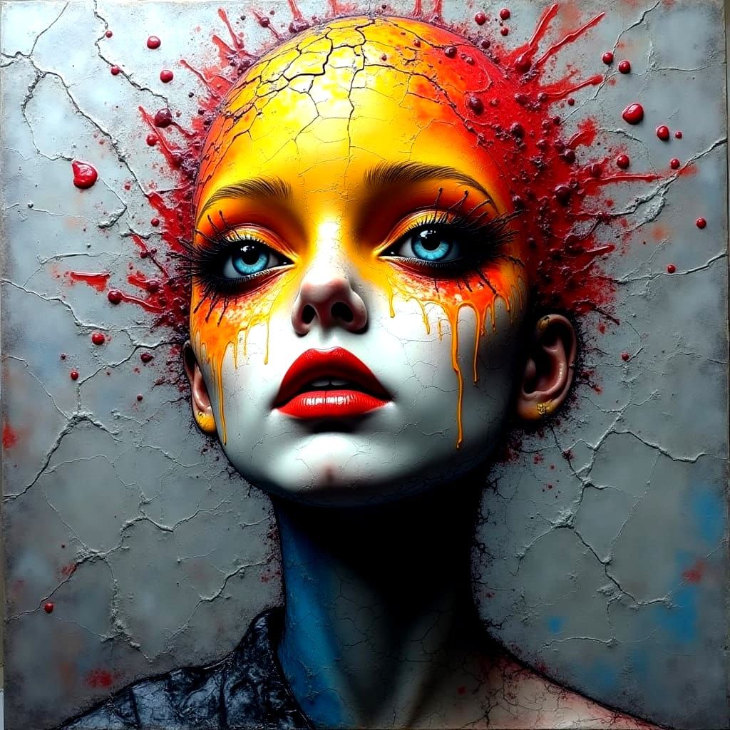 Surreal Cubist Fairy in a Distressed, High-Contrast Environm...