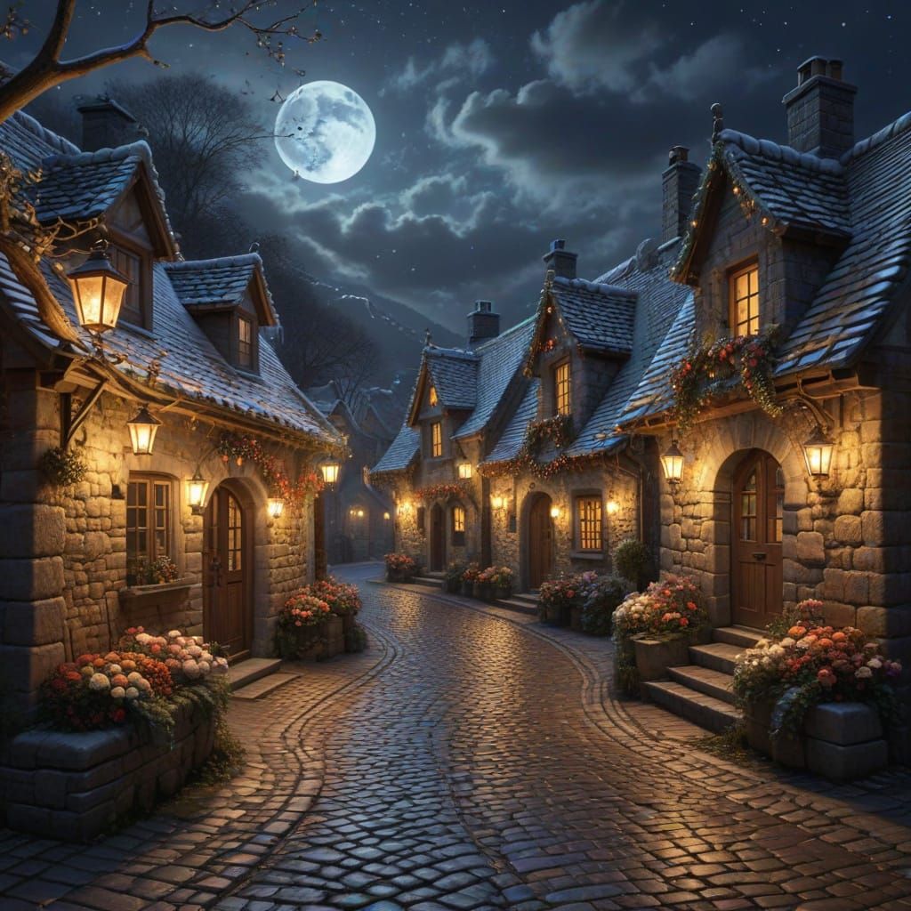 Enchanting Stone Village Aglow With Lantern Light