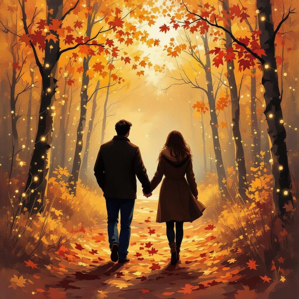 Romantic Autumn Forest Walk in Impressionist Style