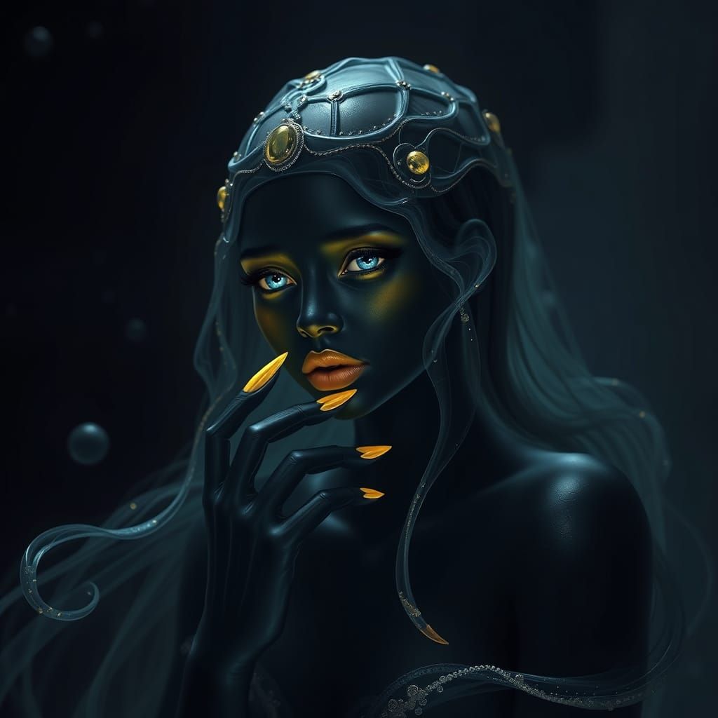 Hypnotic Black Jellyfish with Golden Fins