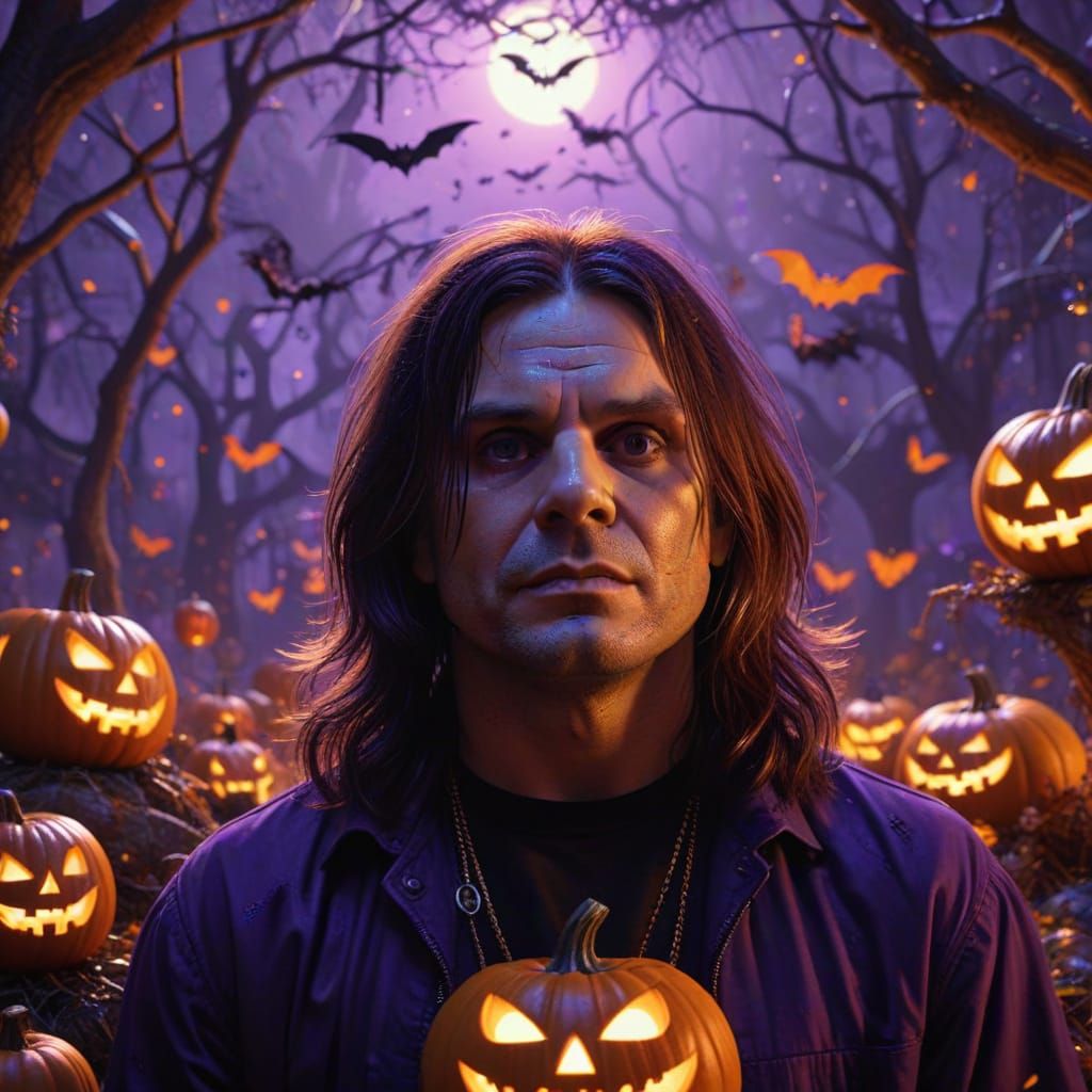 Ozzy Osbourne and Halloween Icons in Vibrant Digital Art