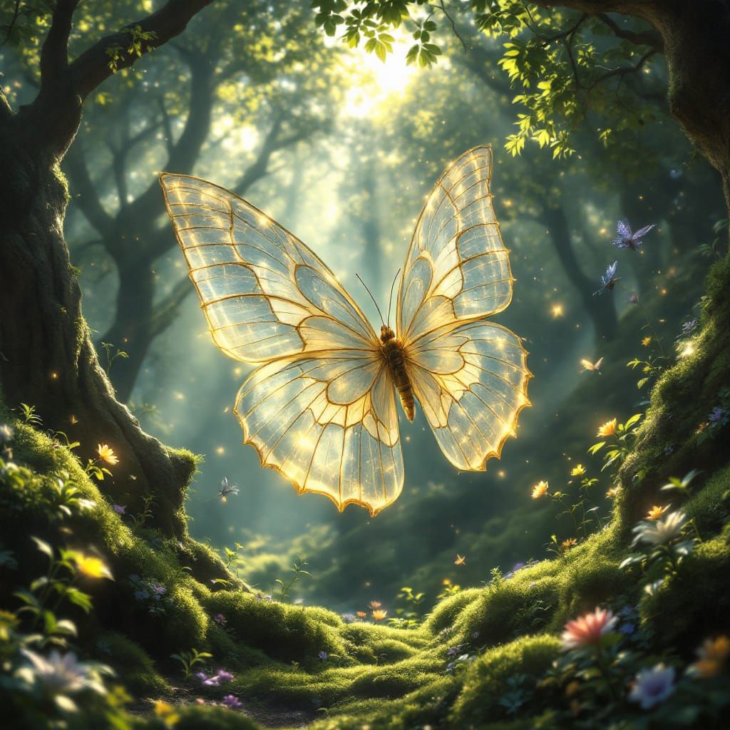 Transparent Butterfly in Enchanted Forest