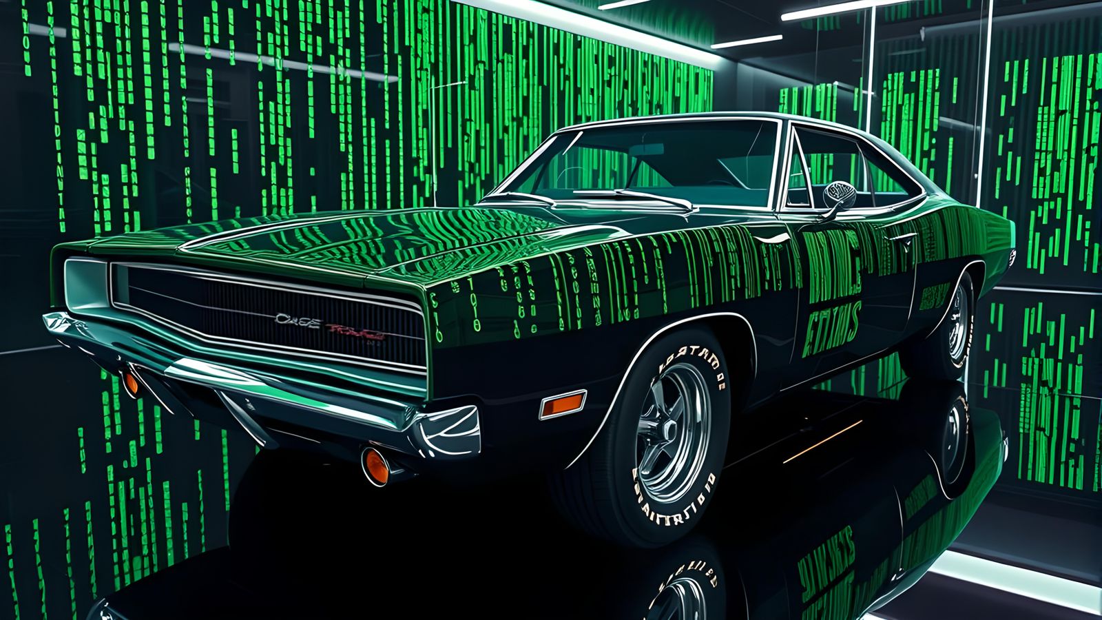 Matrix Dodge Charger Concept Art in Synthwave Style