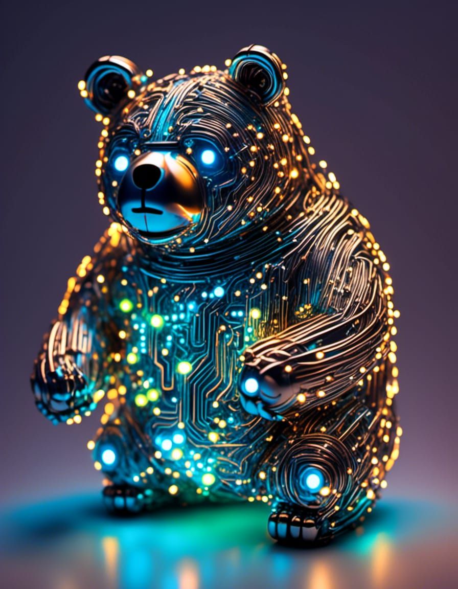 Bioluminescent Chrome Bear with Circuit Board Details
