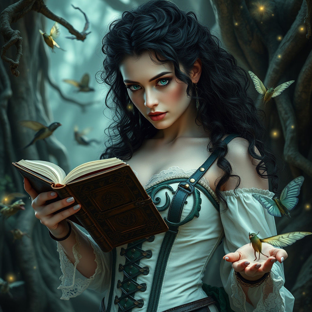 Enchanting Witch Casting Nature Spell in Mystical Forest