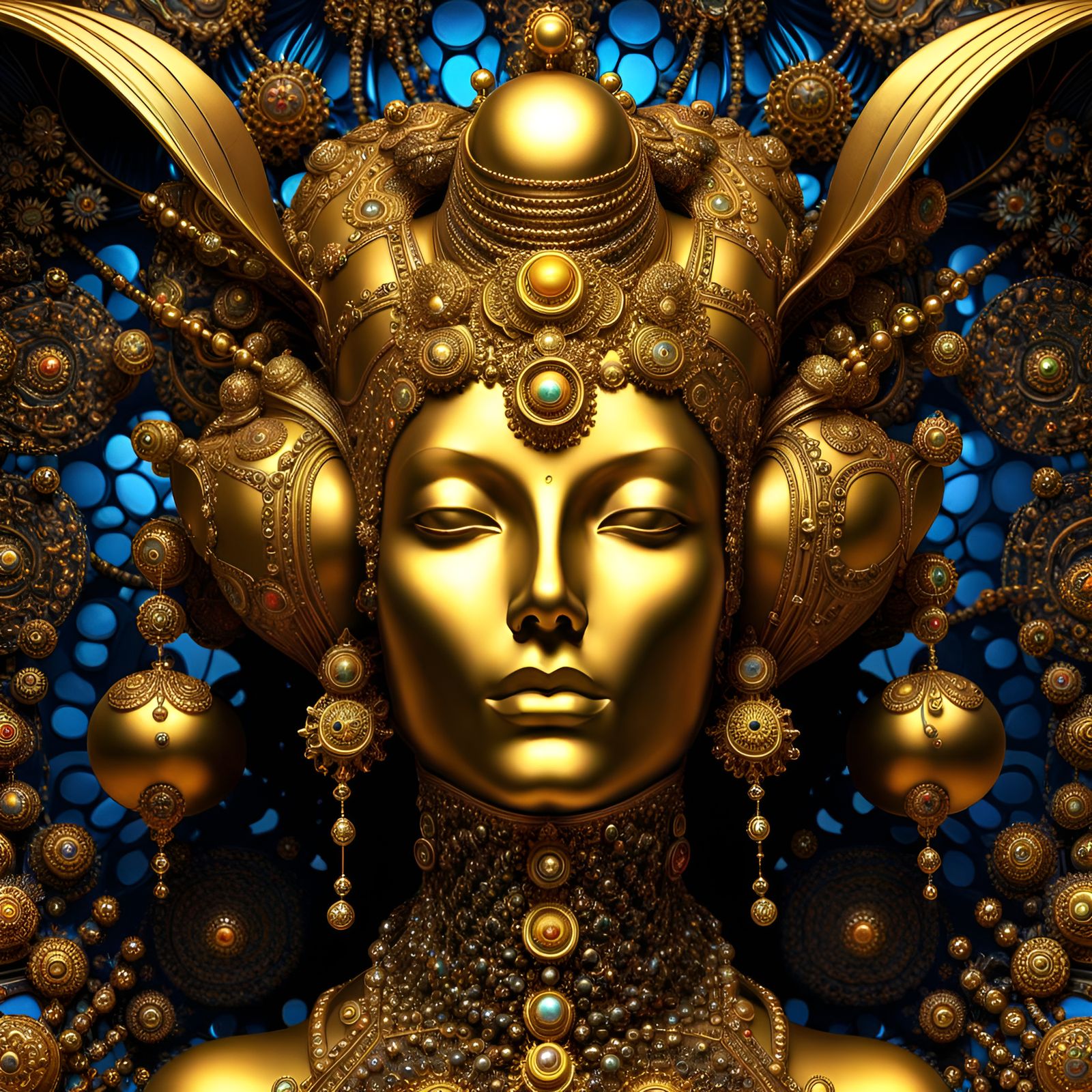 Golden Queen Bee Mandelbrot Fractal in Psychedelic Art Style