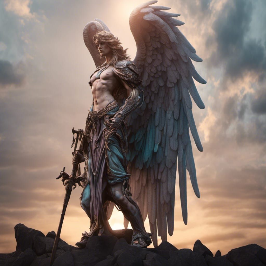 Dramatic 3D Render of Angel Michael in Metallic Colors