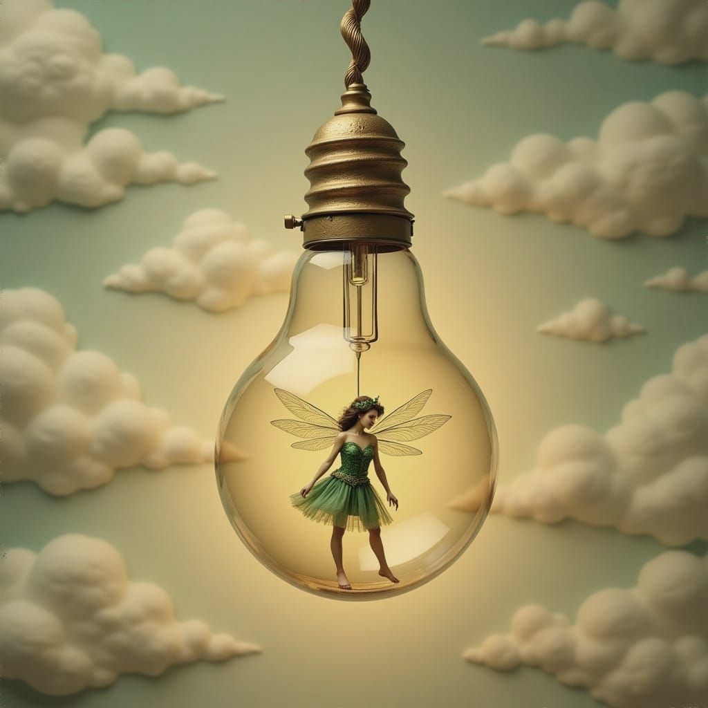 Trapped Fairy in Light Bulb: Surreal Matte Painting