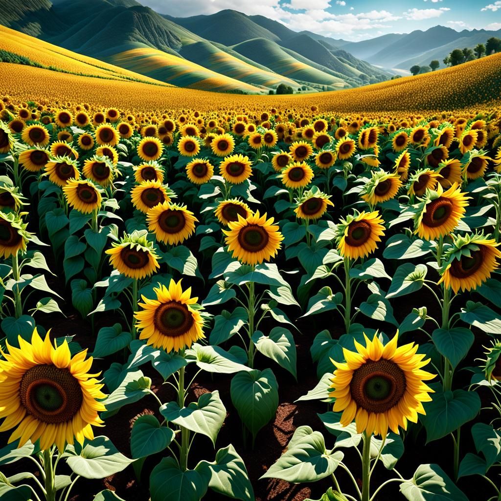 Endless Sunflower Field: Fantastical Landscape in 8K