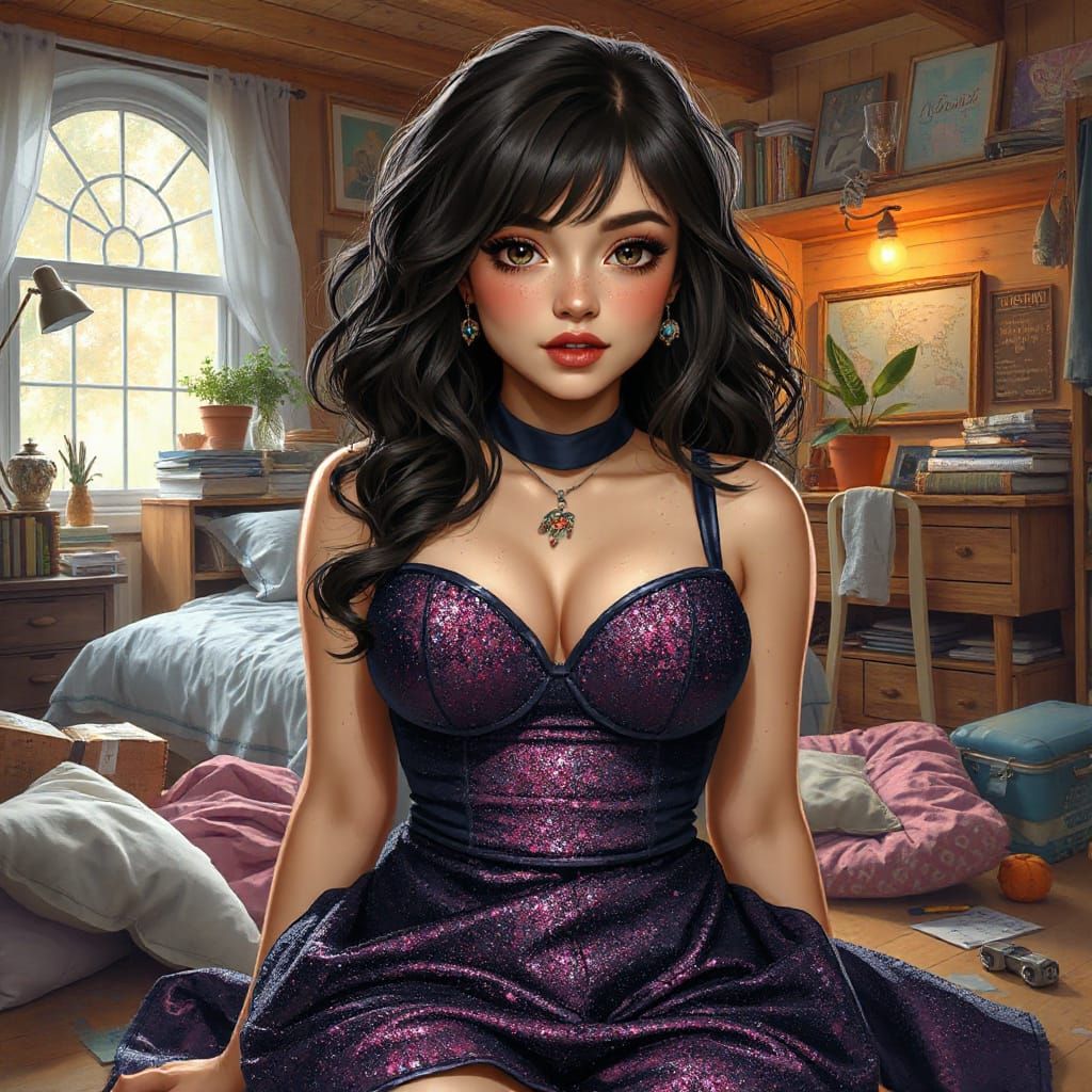 Cozy Punk Girl in Sparkly Dress