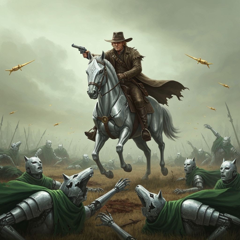 Gunslinger in Dystopian Battlefield, Steampunk Style