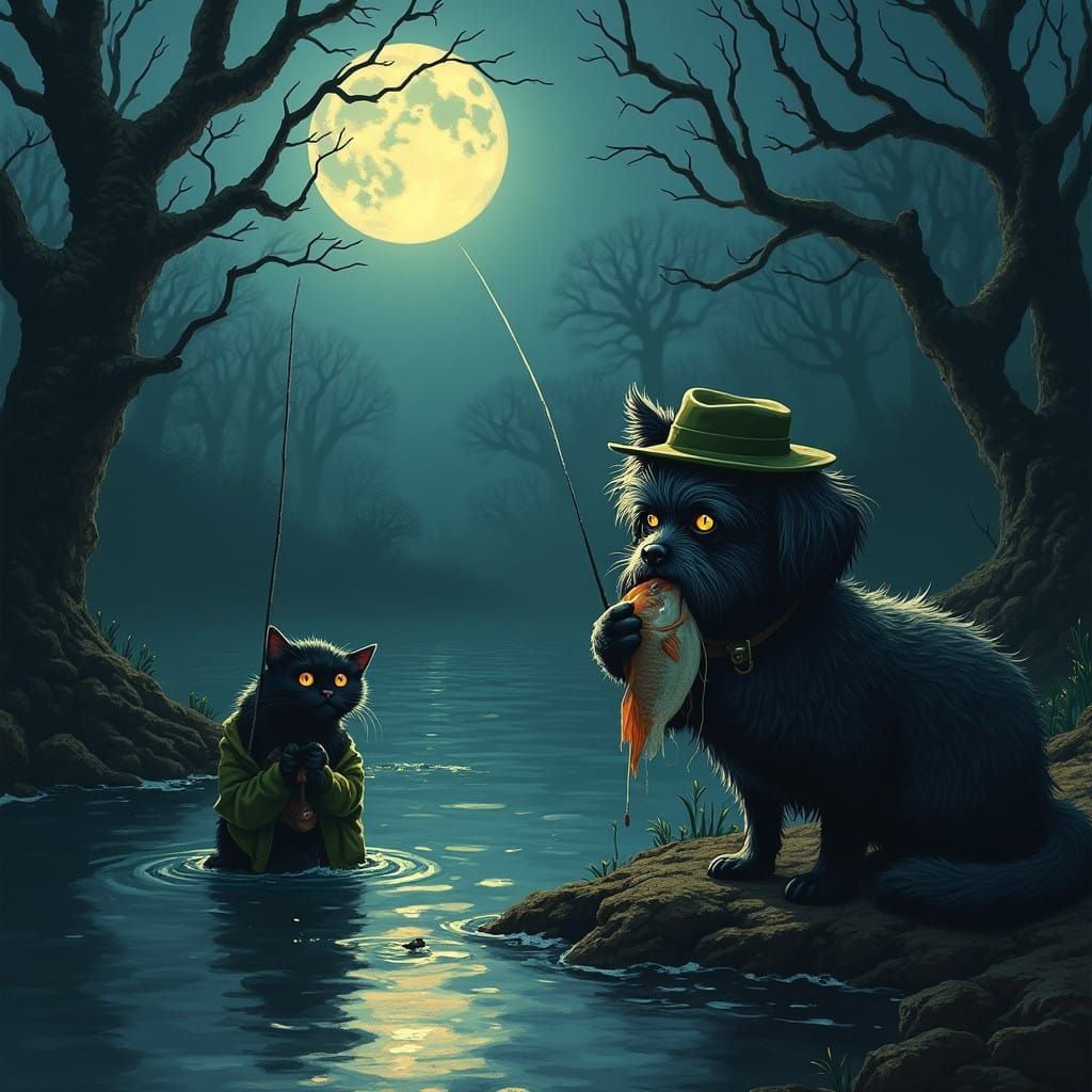 Gothic Shih Tzu Surrounded by Dark Fantasy Creatures