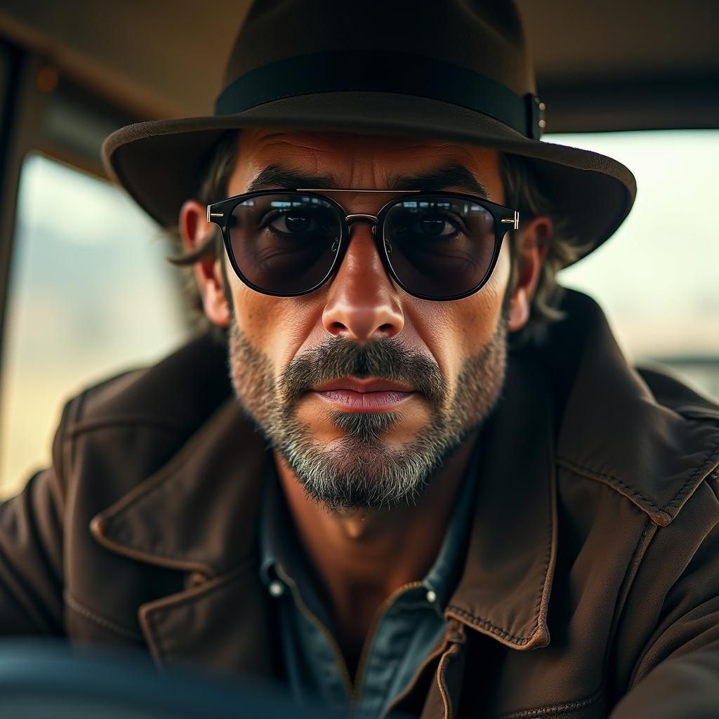 Dramatic Driver Portrait in Sci-Fi Style